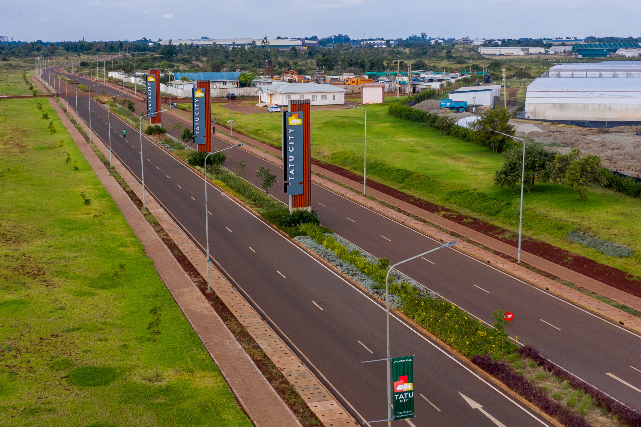Special economic zone, free trade zone and industrial park logistics hub in Kenya with warehouses, trucks and containers